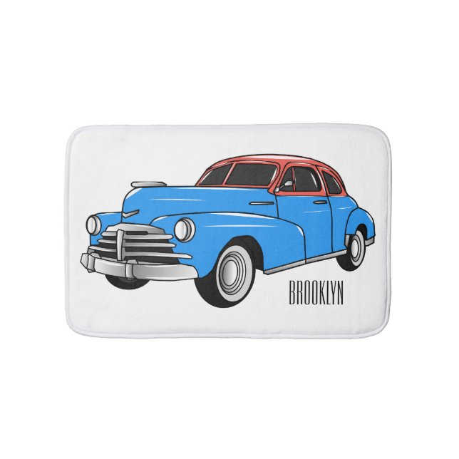 Classic car 1948 cartoon illustration bath mat (Front)