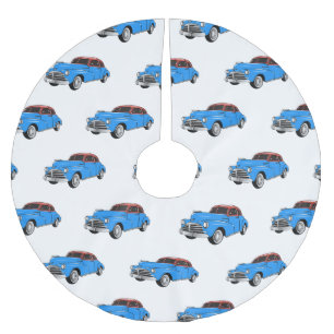Classic car 1948 cartoon illustration brushed polyester tree skirt