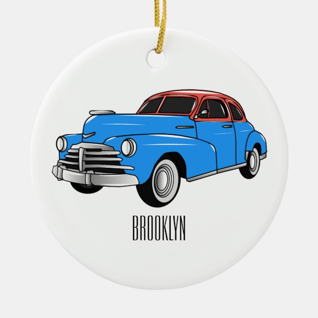 Classic car 1948 cartoon illustration ceramic ornament (Front)