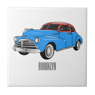 Classic car 1948 cartoon illustration ceramic tile