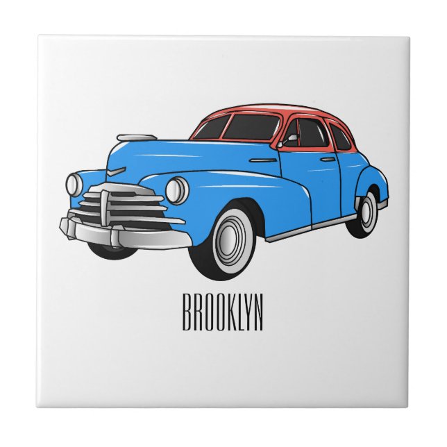 Classic car 1948 cartoon illustration ceramic tile (Front)