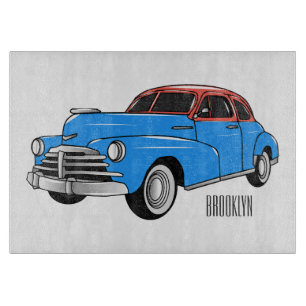 Classic car 1948 cartoon illustration cutting board