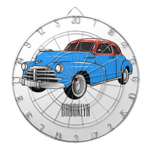 Classic car 1948 cartoon illustration dartboard
