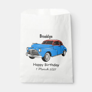 Classic car 1948 cartoon illustration favour bag