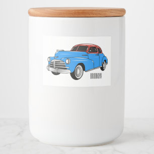 Classic car 1948 cartoon illustration food label