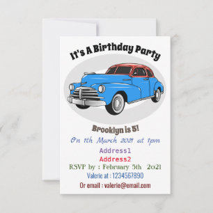 Classic car 1948 cartoon illustration invitation
