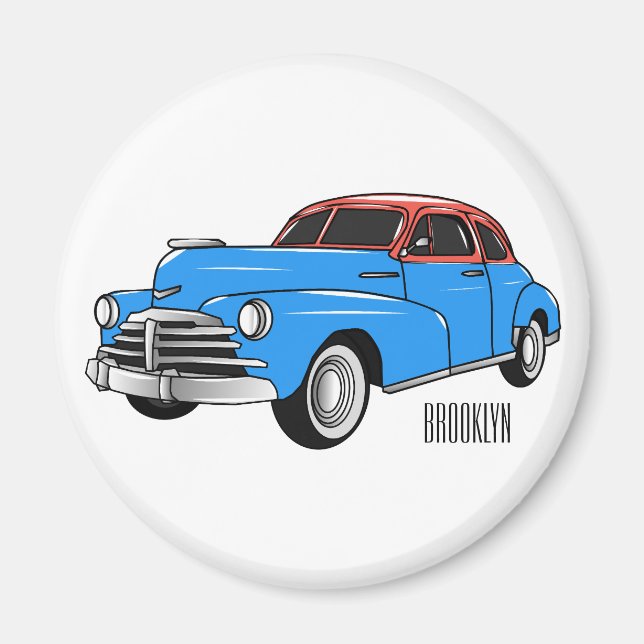 Classic car 1948 cartoon illustration magnet (Front)