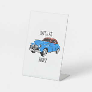 Classic car 1948 cartoon illustration pedestal sign