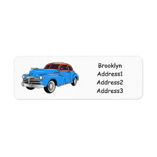 Classic car 1948 cartoon illustration return address label
