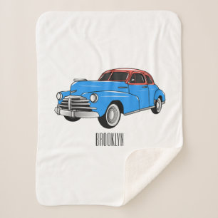 Classic car 1948 cartoon illustration sherpa blanket