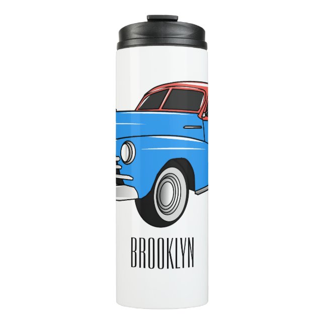 Classic car 1948 cartoon illustration thermal tumbler (Front)