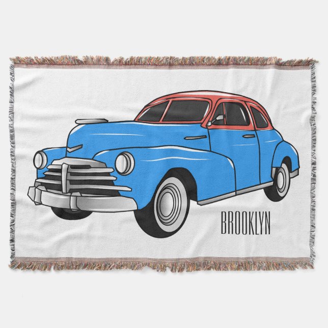 Classic car 1948 cartoon illustration throw blanket (Front)