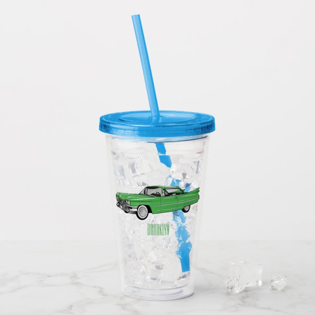 Classic car 1959 cartoon illustration acrylic tumbler (Front Ice)