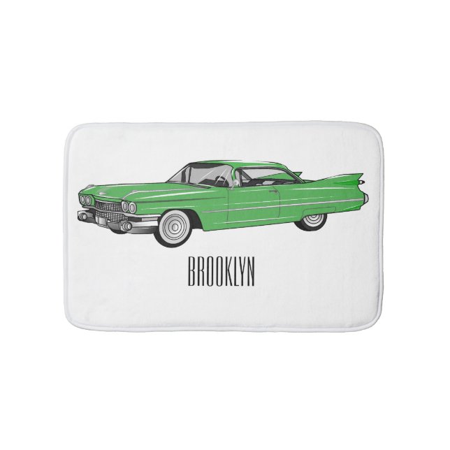 Classic car 1959 cartoon illustration bath mat (Front)