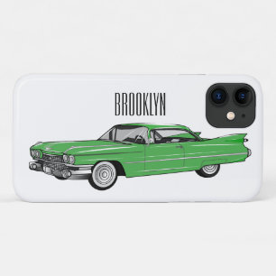 Classic car 1959 cartoon illustration iPhone 11 case