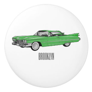 Classic car 1959 cartoon illustration ceramic knob