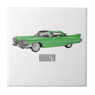 Classic car 1959 cartoon illustration ceramic tile