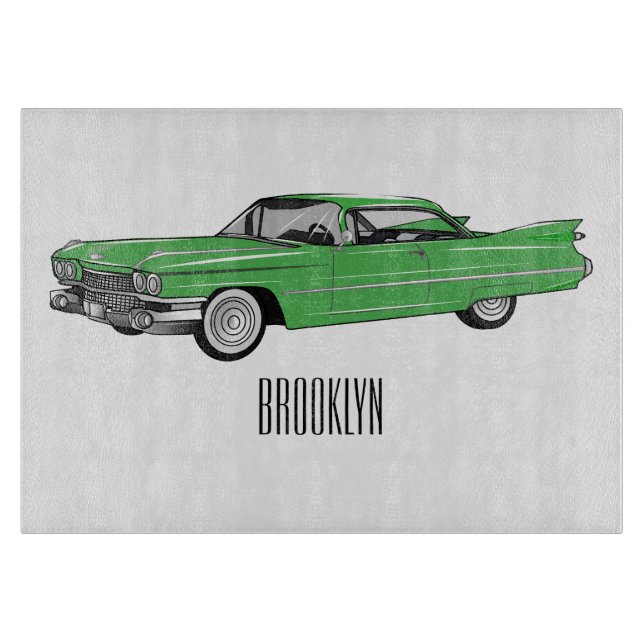 Classic car 1959 cartoon illustration cutting board (Front)
