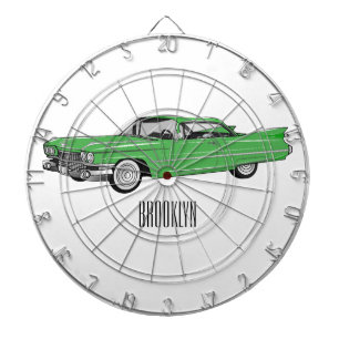 Classic car 1959 cartoon illustration dartboard