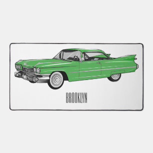 Classic car 1959 cartoon illustration desk mat