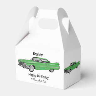 Classic car 1959 cartoon illustration favour box