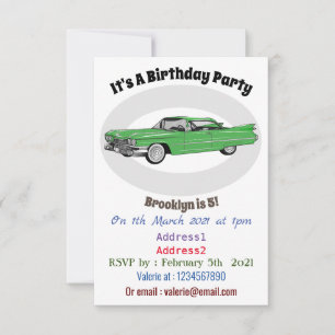 Classic car 1959 cartoon illustration invitation