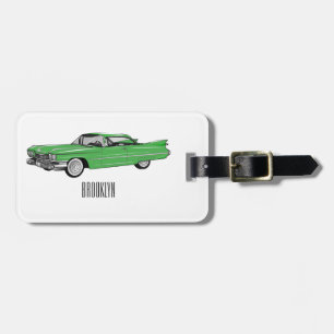 Classic car 1959 cartoon illustration luggage tag