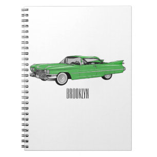 Classic car 1959 cartoon illustration notebook
