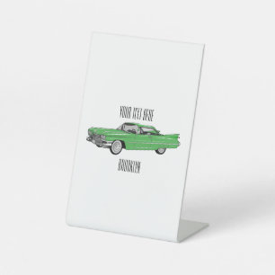 Classic car 1959 cartoon illustration pedestal sign