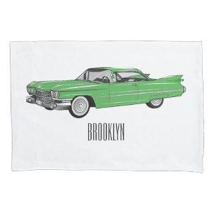 Classic car 1959 cartoon illustration pillowcase