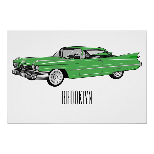 Classic car 1959 cartoon illustration poster (Front)