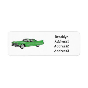 Classic car 1959 cartoon illustration return address label