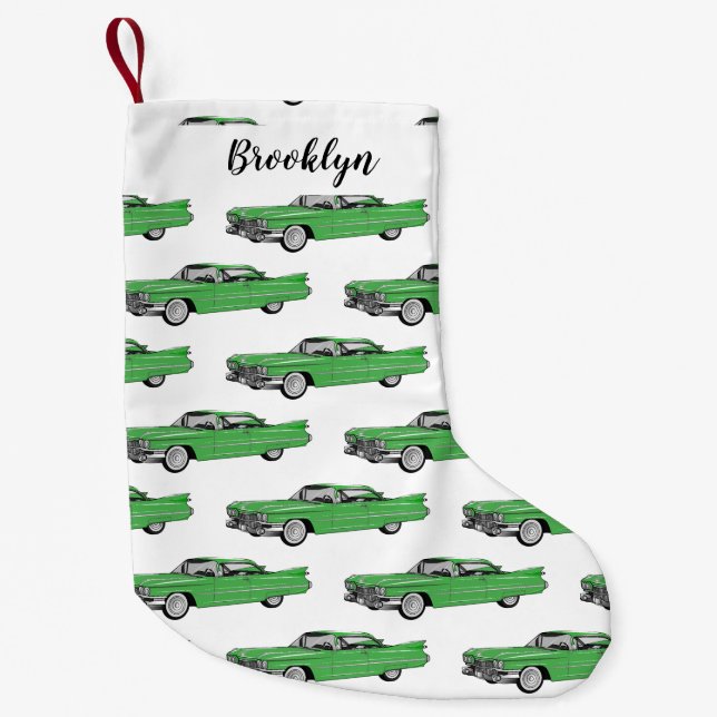 Classic car 1959 cartoon illustration small christmas stocking (Front)
