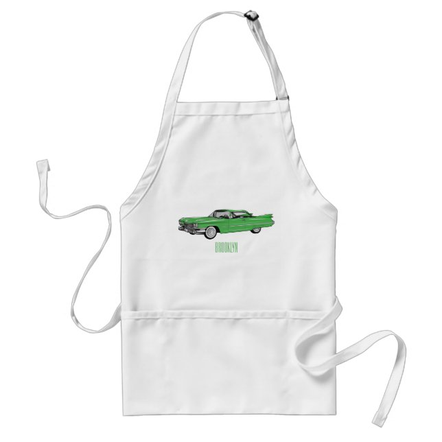 Classic car 1959 cartoon illustration standard apron (Front)