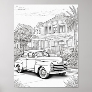 Classic Car Adult Colouring Poster