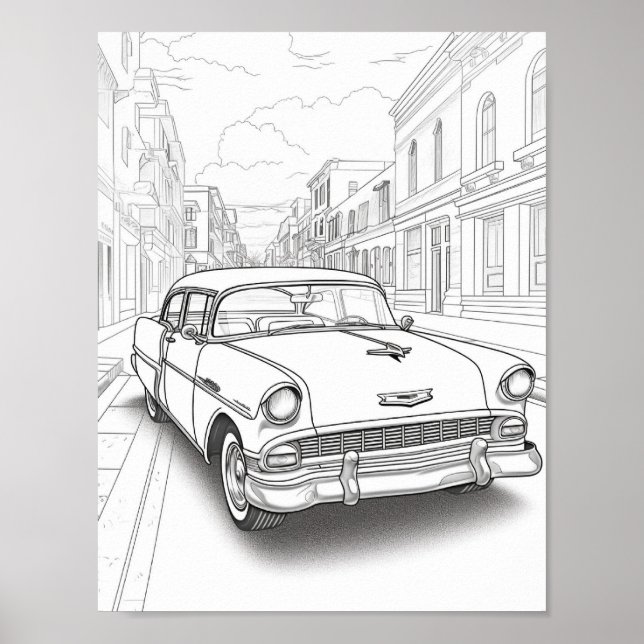 Classic Car Adult Colouring Poster (Front)