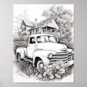 Classic Car Adult Colouring Poster