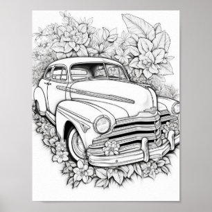 Classic Car Adult Colouring Poster
