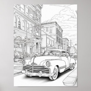 Classic Car Adult Colouring Poster