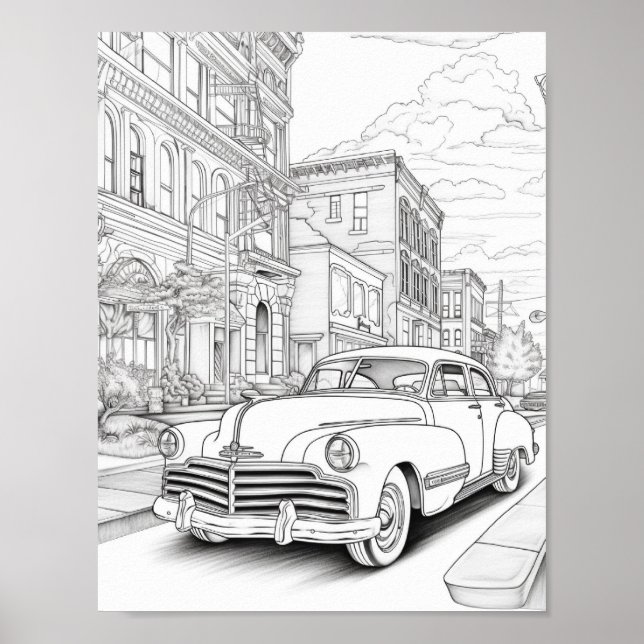 Classic Car Adult Colouring Poster (Front)