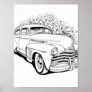 Classic Car Adult Colouring Poster