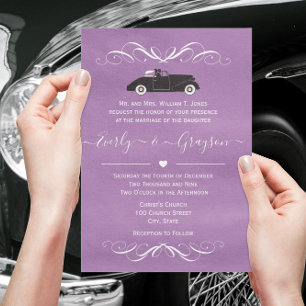 Classic Car any Colour Purple Wedding Invitation Postcard