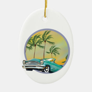 Classic Car at dusk Ceramic Ornament