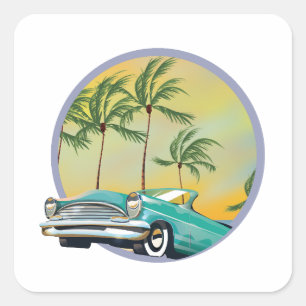Classic Car at dusk Square Sticker