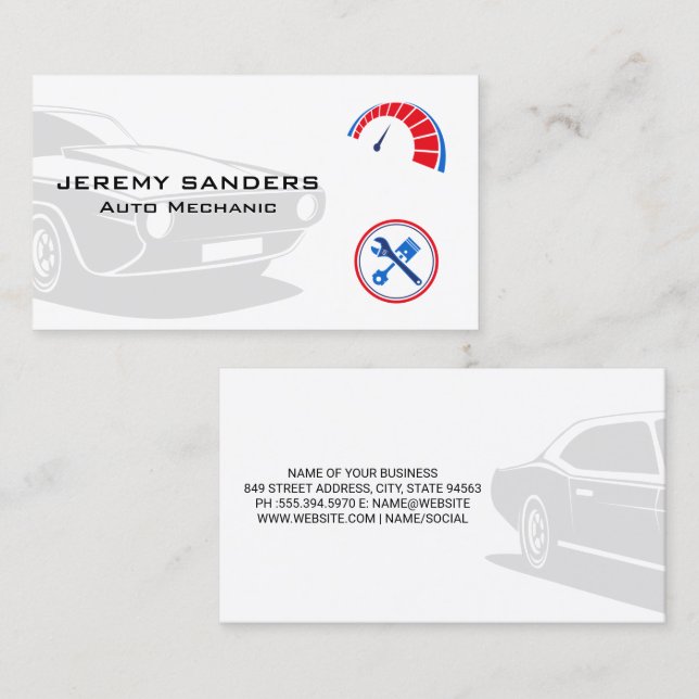 Classic Car | Auto Mechanic Logo Business Card (Front/Back)