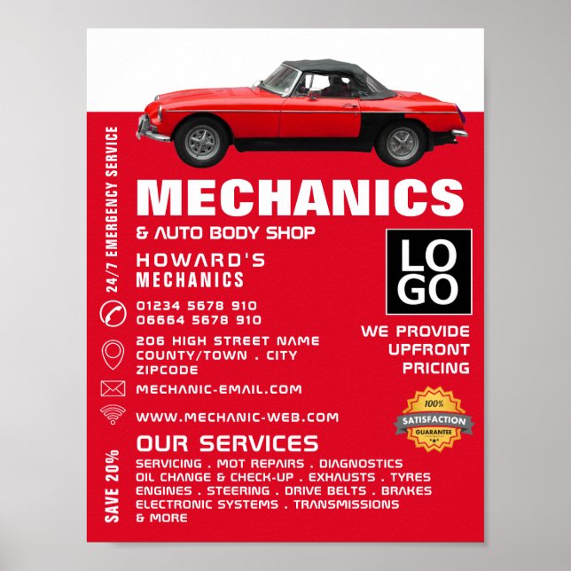 Classic Car, Auto Mechanic & Repairs Advertising Poster (Front)
