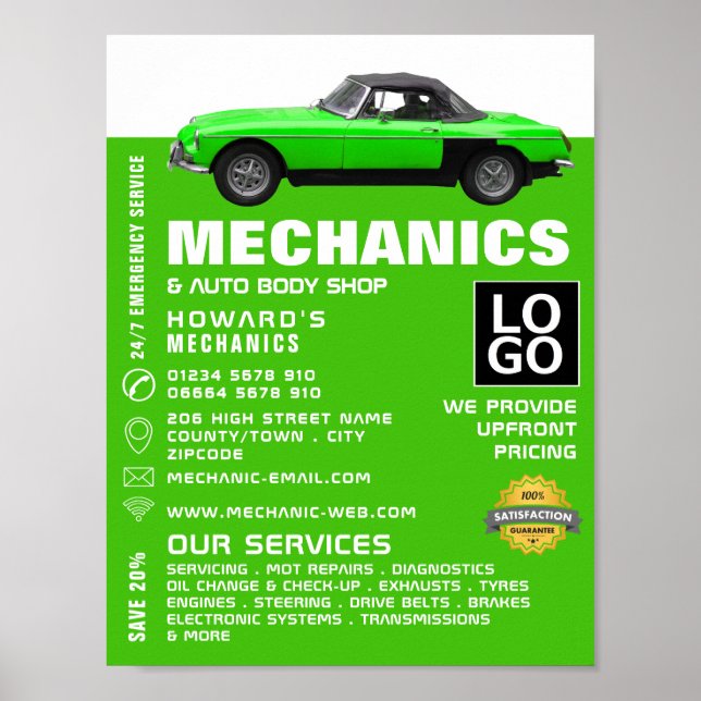 Classic Car, Auto Mechanic & Repairs Advertising Poster (Front)