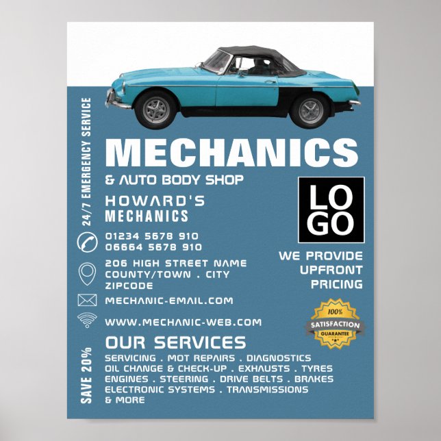 Classic Car, Auto Mechanic & Repairs Advertising Poster (Front)