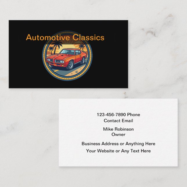 Classic Car Automotive Theme Business Cards (Front/Back)