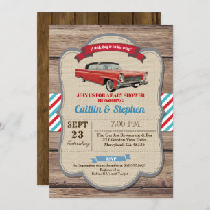Classic car baby shower invitation. Vintage red Invitation